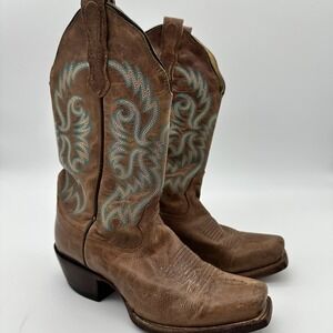 Nocona Women's SZ 5.5B Bluebonnet L5009 Brown Leather Square Toe Western EUC‎